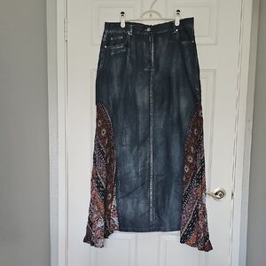 Joh Size Large Denim Festival Skirt With Boho Vibe Side Panels